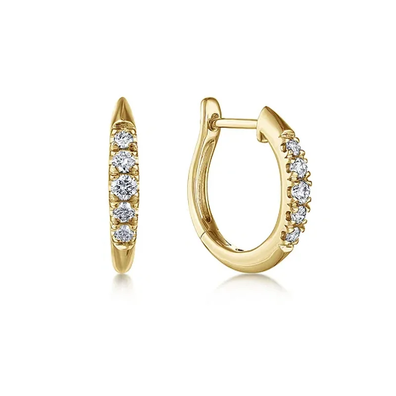 vintage-inspired earrings for women -Gabriel 14K Yellow Gold Classic Round 15mm Diamond Huggie Earrings