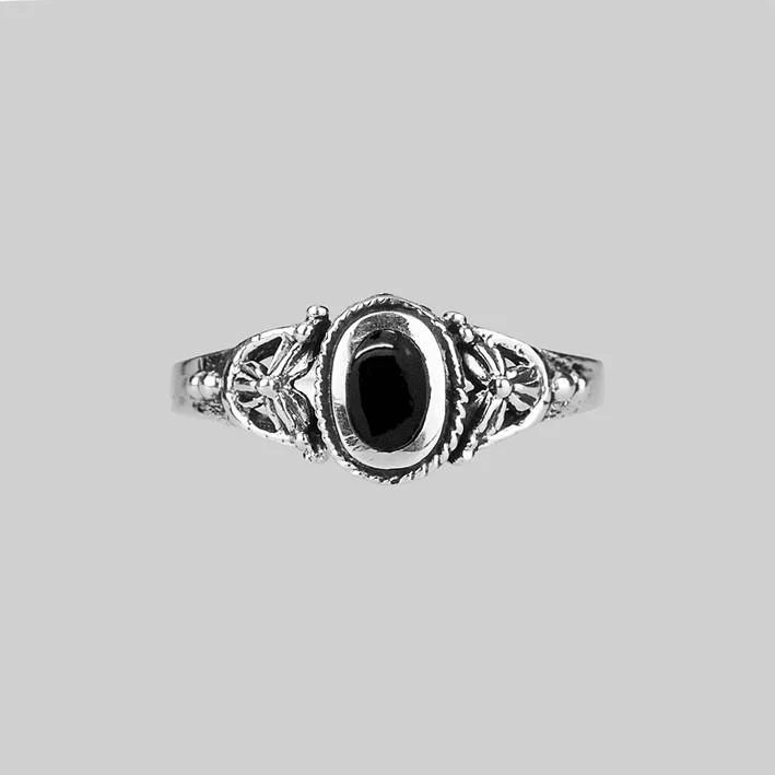 silver eternity rings for women -DARK SOUL. Detailed Onyx Silver Ring