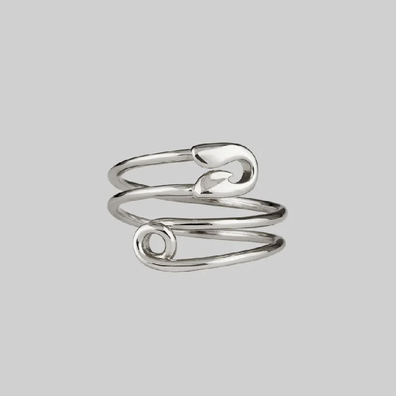 double band rings for women -SOLENE. Safety Pin Wrap Ring - Silver