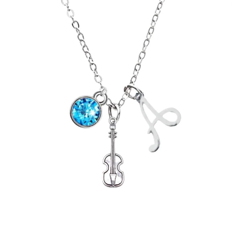 heart lockets for women -Violin Necklace with Birthstone & Letter Charm