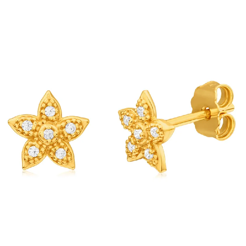 sparkly earrings for women -9ct Yellow Gold Silver Filled Cubic Zirconia Star Stud Earrings