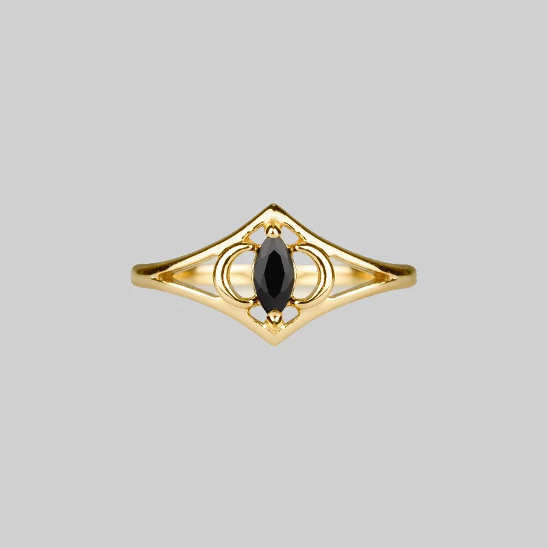 small rings for women -CELESTIAL. Two Moons Black Spinel Gold Ring