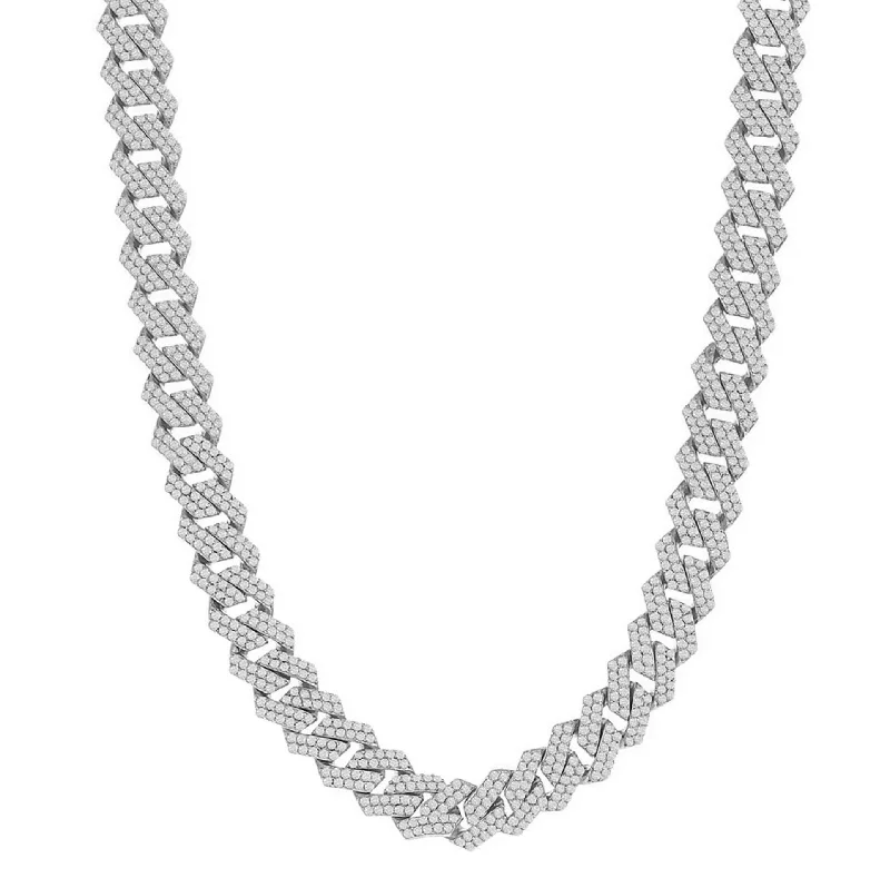 circle necklaces for women -Iced-Out Monaco Edge Chain (Silver)