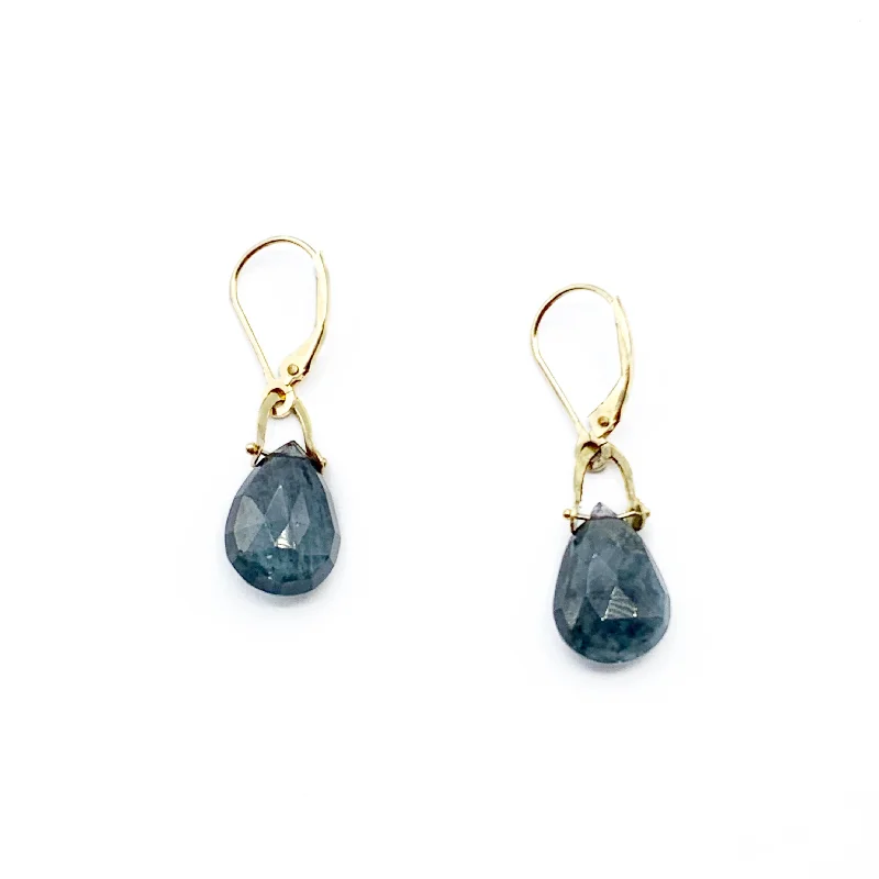 oversized earrings for women -Moss Aqua Drops on 14 Karat Yellow Gold Wire Earrings