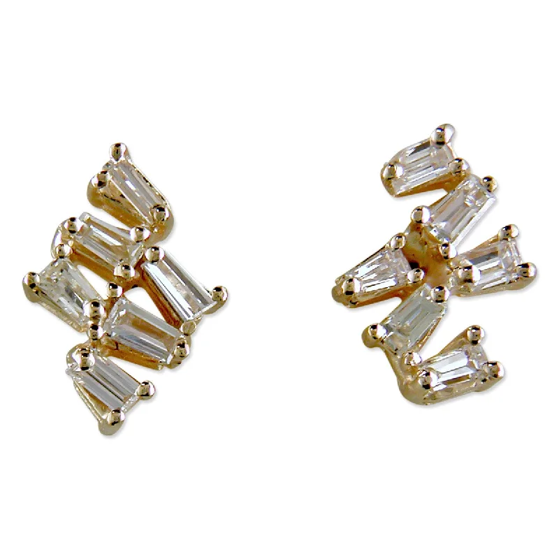 natural stone earrings for women -Baguette Diamond 14K Yellow Gold Popcorn Stud Earrings