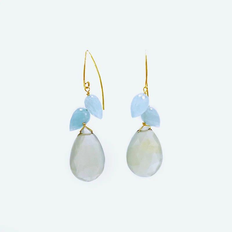 turquoise drop earrings for women -Moonstone And Aquamarine Droplets