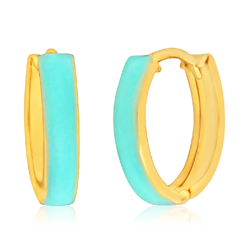 tassel earrings for women -9ct Yellow Gold Silver Filled Turquoise colour Enamel Hoop Earrings