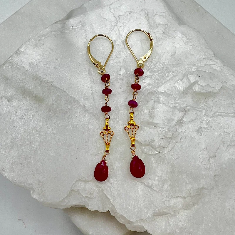 double hoop earrings for women -Golden Ruby  Drop Earrings