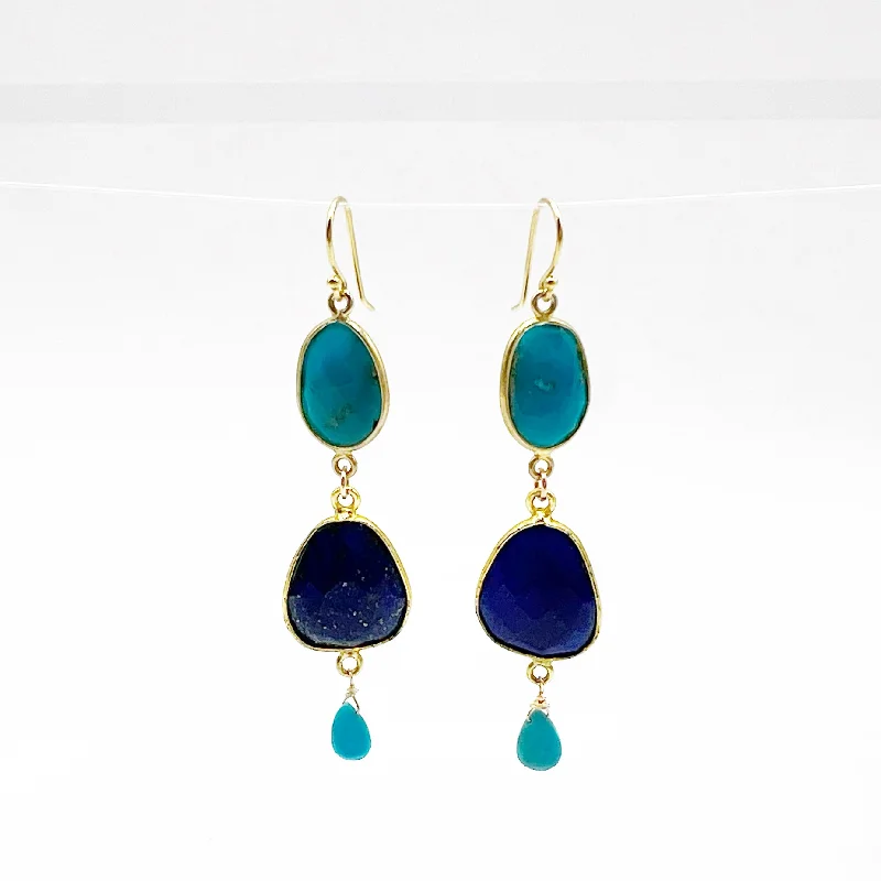 diamond drop earrings for women -Turquoise and Lapis Gold Vermeil Earrings