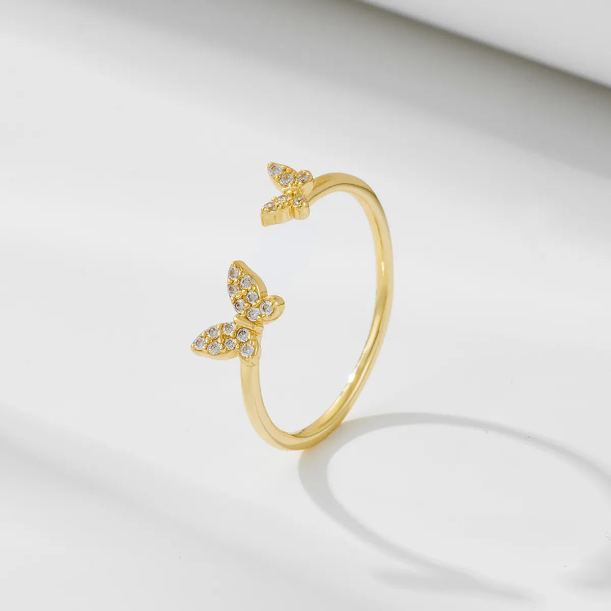 gold plated rings for women -Ig Style Butterfly Sterling Silver Plating Inlay Zircon 14k Gold Plated Rhodium Plated Open Rings