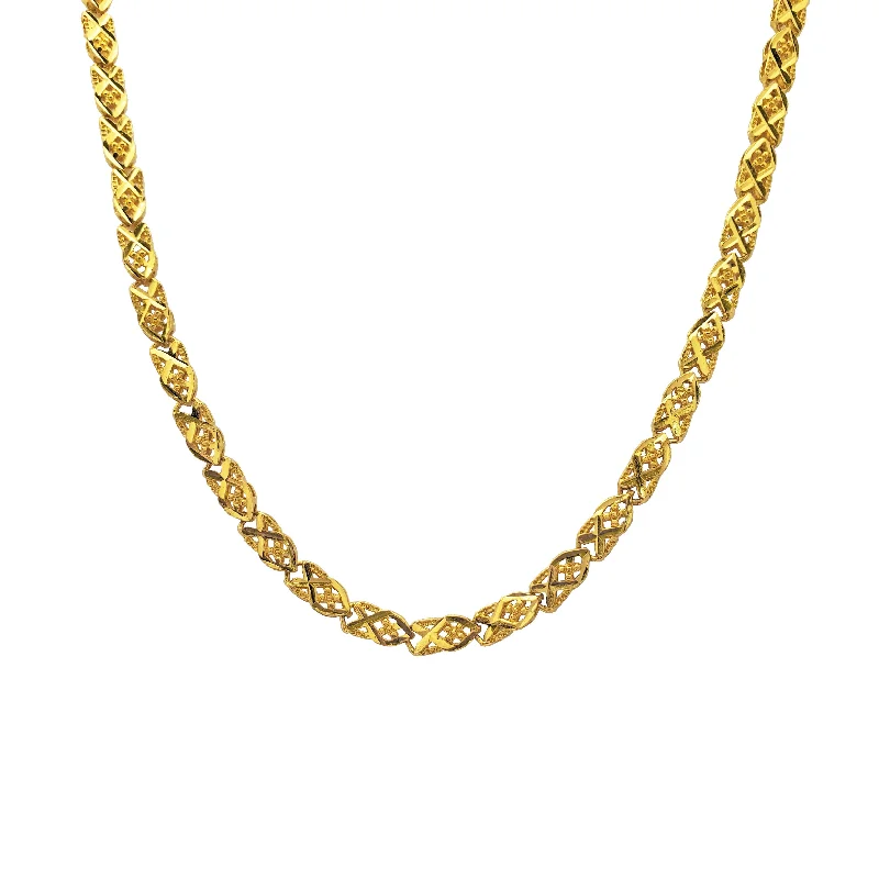 minimalist bar necklaces for women -Fancy Diamond-Cut Leaflet Chain (24K)