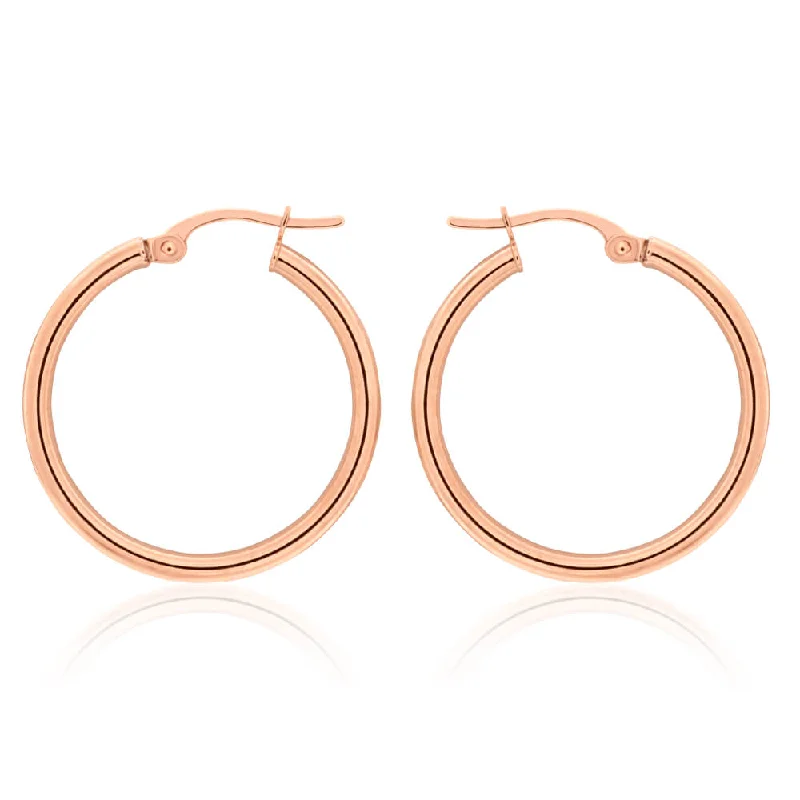 emerald drop earrings for women -9ct Rose Gold Plain 20mm Hoop Earrings European made