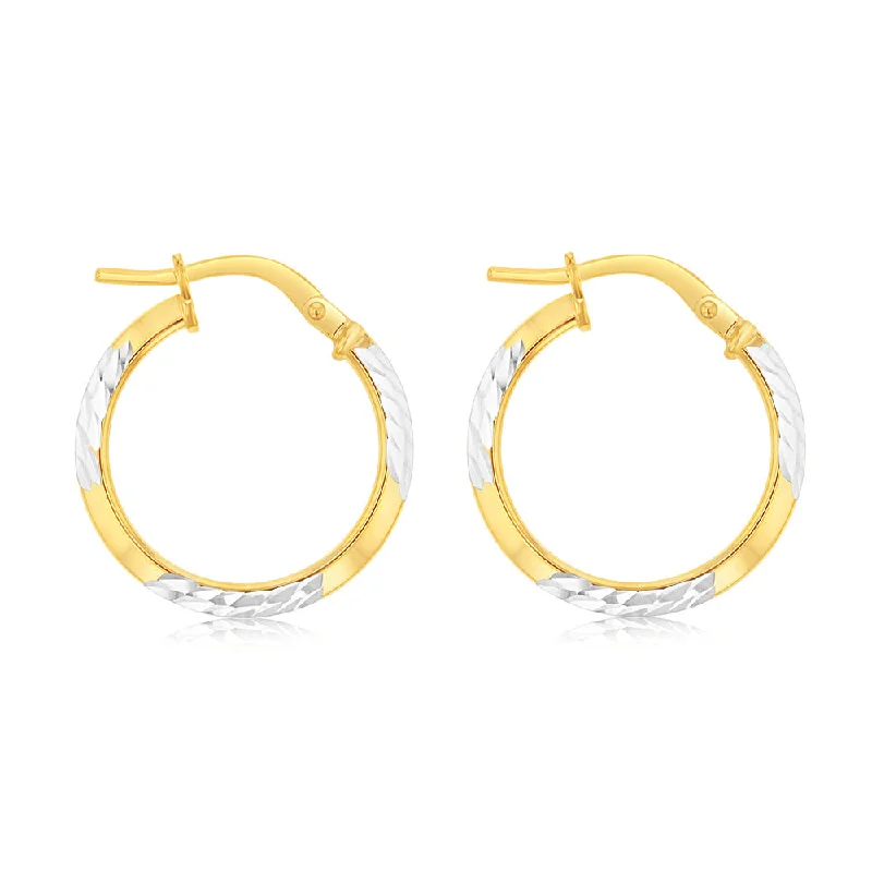 drop earrings for women -Silverfilled 9ct Yellow Gold 15mm Hoop Earrings With Diamond Cut Details