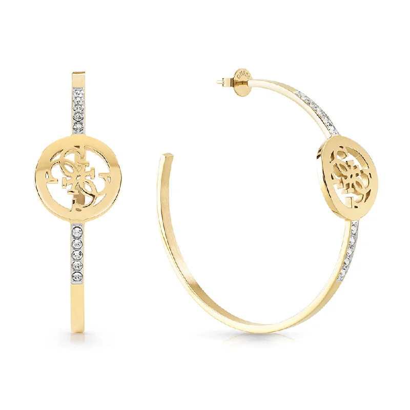 celestial earrings for women -Guess Gold Plated Stainless Steel 50mm Hoop Round 4G Earrings