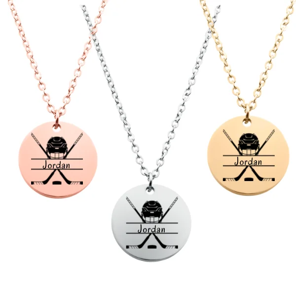 adjustable necklaces for women -Engraved Ice Hockey Helmet Necklace