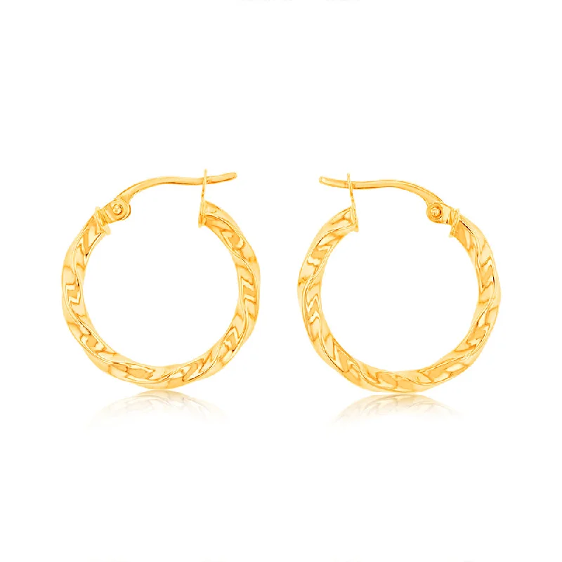 diamond stud earrings for women -9ct Yellow Gold twist 15mm Hoops Earrings