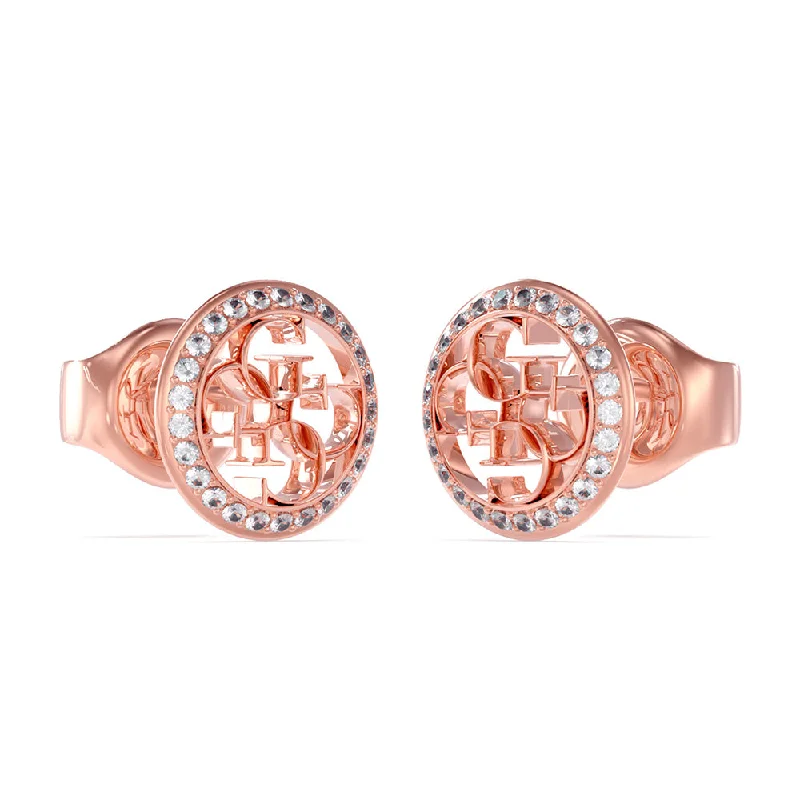 beaded earrings for women -Guess Rose Gold Plated 4G And Cubic Zirconia 10mm Coin Stud Earrings