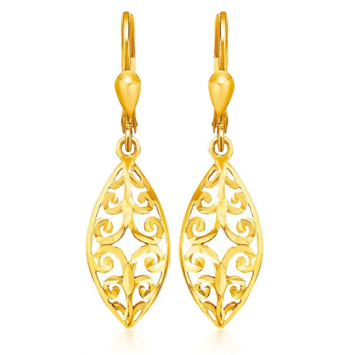 dangly earrings for women -9ct Yellow Gold Filigree Shape Drop Earrings