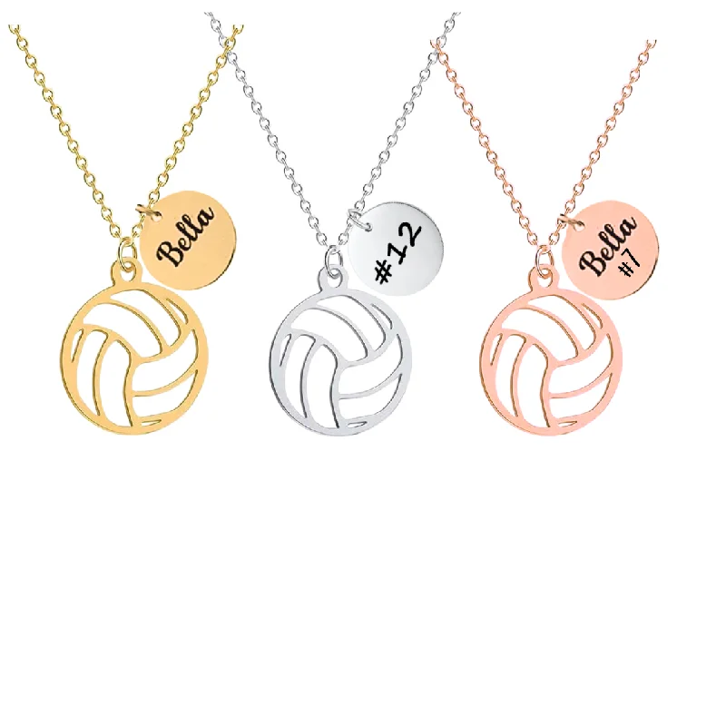 handcrafted silver necklaces for women -Volleyball Engraved Stainless Steel Necklace