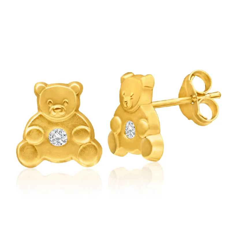 antique earrings for women -9ct Yellow Gold Cubic Zirconia Teddy Bear Stud Earrings