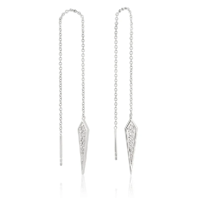 twisted earrings for women -Sterling Silver Fancy Spear Threader Drop Earrings