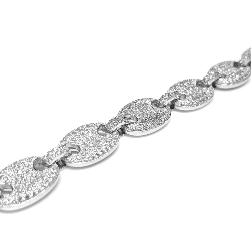 layered necklaces for women -Iced-Out Puffy Mariner Chain (Silver)