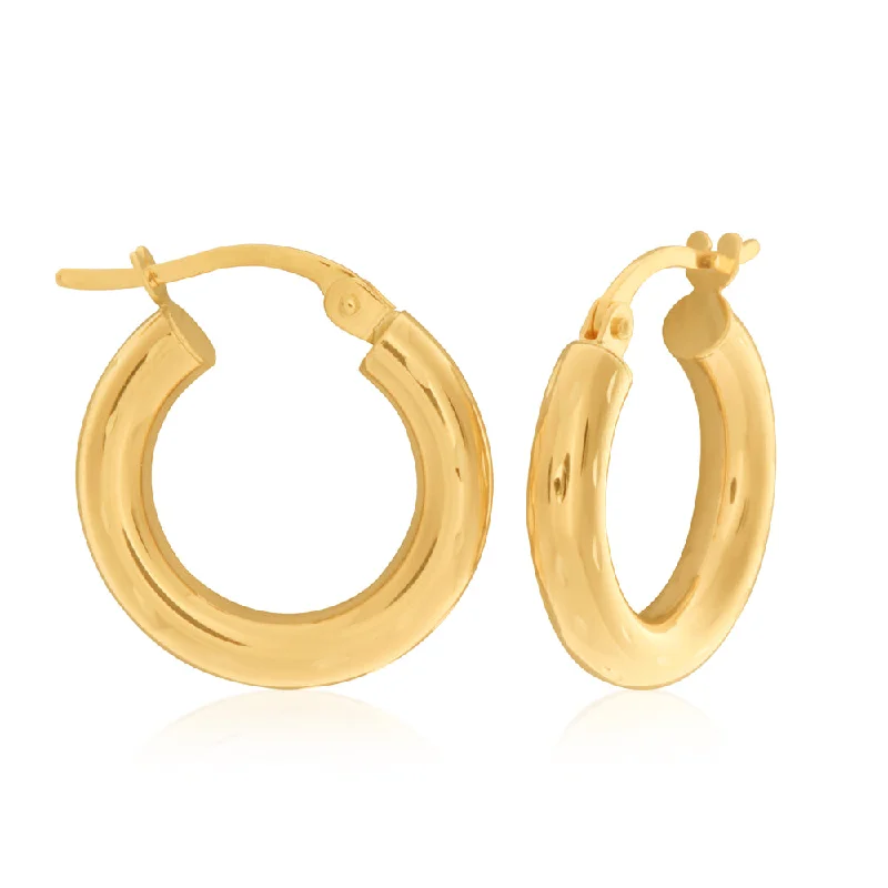 hoop earrings for women -9ct Yellow Gold Diamond Cut 10MM Hoop Earrings