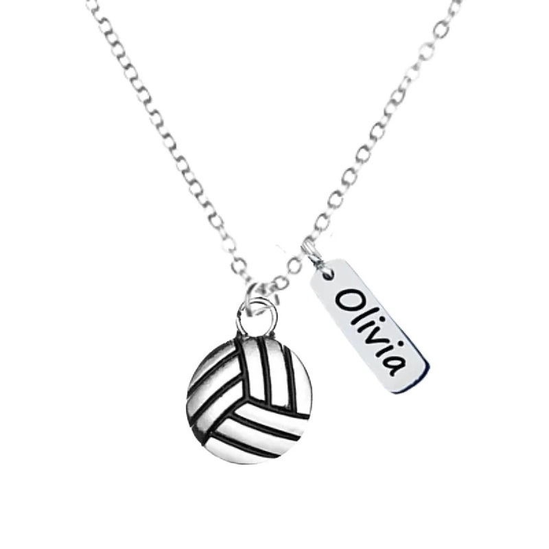 diamond tennis necklaces for women -Personalized Engraved Volleyball Tag Charm Necklace