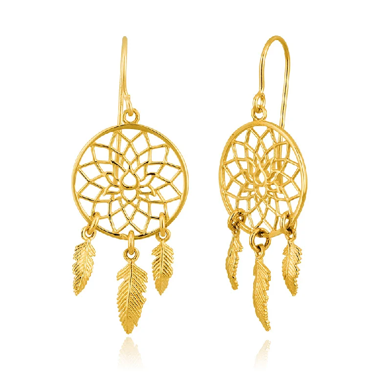 trendy earrings for women -9ct Yellow Gold Fancy Dream Catcher Drop Earrings 9y