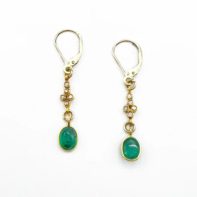 heart-shaped earrings for women -Diamond Flowers Dripping with Emeralds Earring