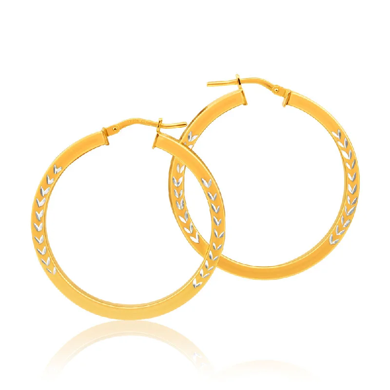 simple earrings for women -9ct Yellow Gold Silver Filled Square Two Tone Hoop Earrings in 30mm