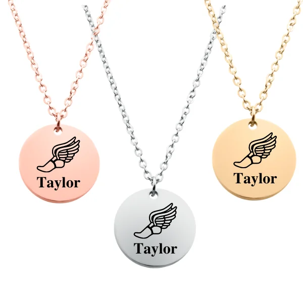 silver charm necklaces for women -Engraved Track and Field Runner Necklace