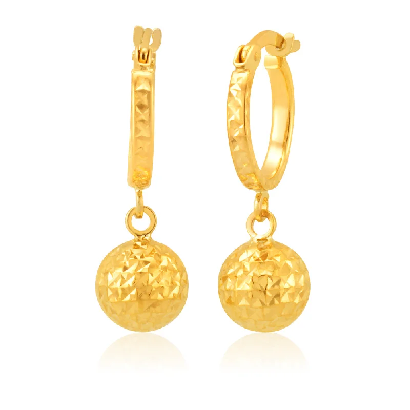 gemstone earrings for women -9ct Yellow Gold hoops with Dangling Bead Feature Earrings