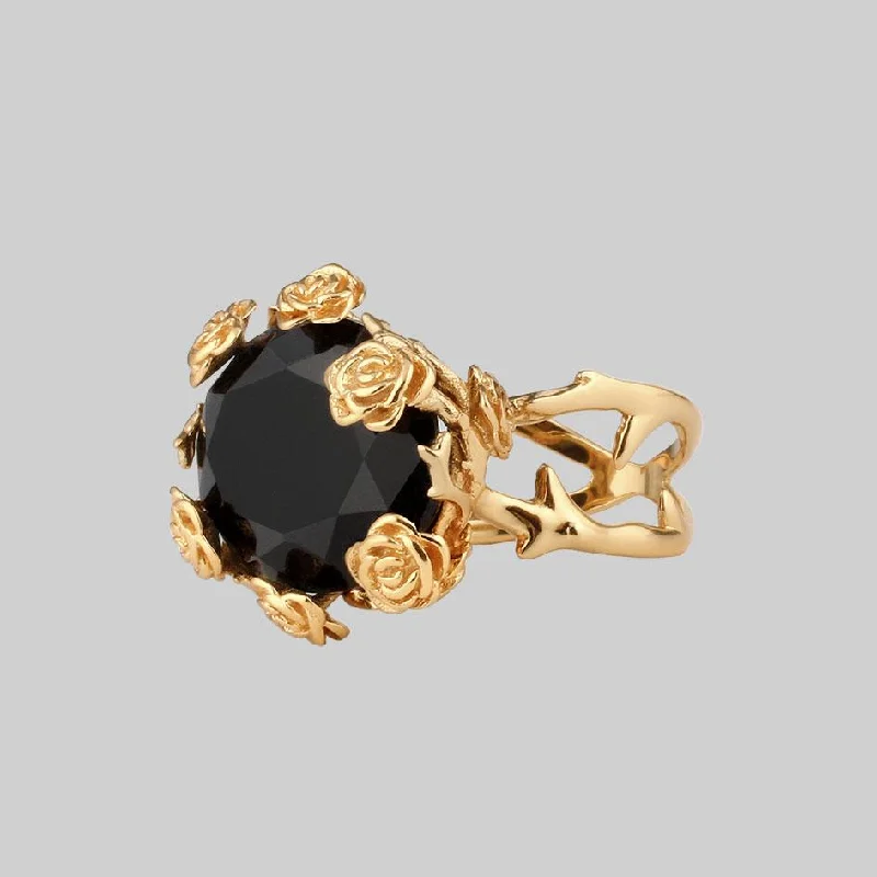 bold rings for women -UTOPIA. Gold & Onyx Roses Ring