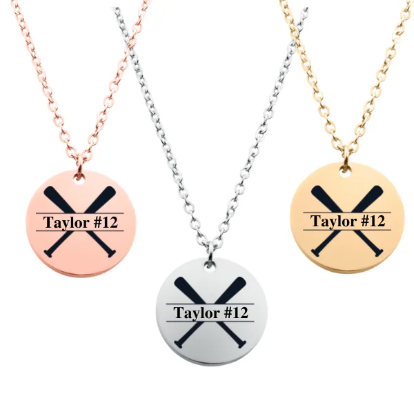 silver plated necklaces for women -Engraved Baseball Bat Necklace