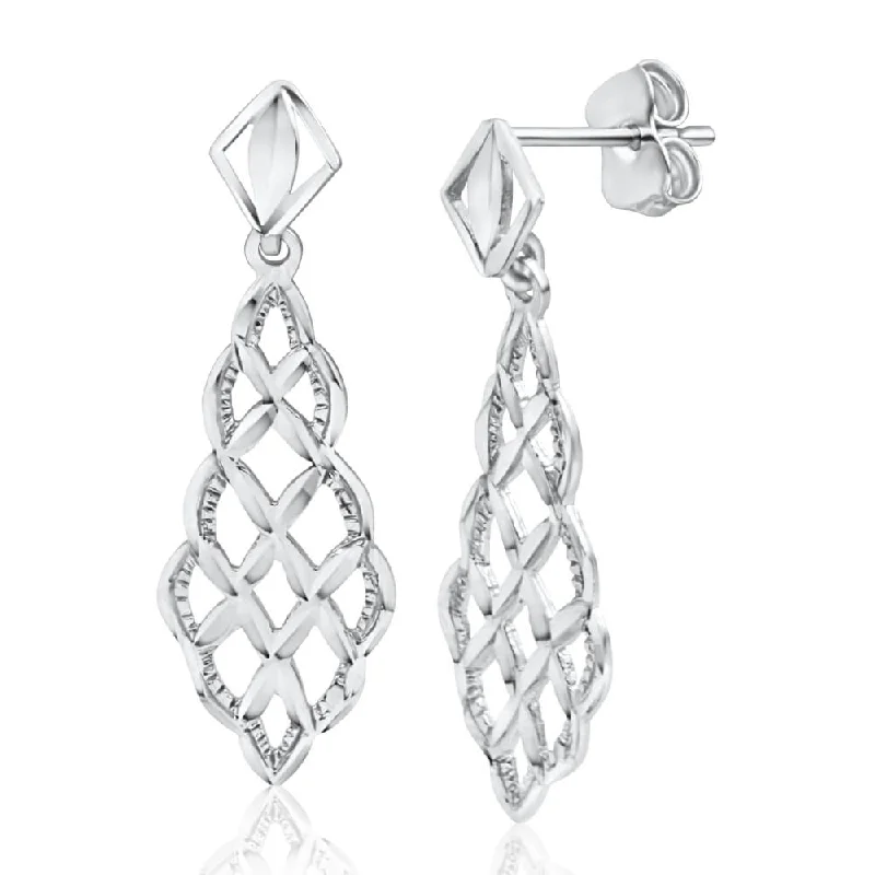 pearl stud earrings for women -9ct White Gold Filigree Cutouts Stud Drop Earrings