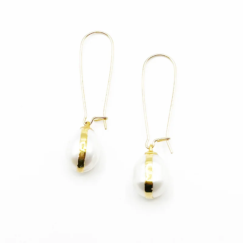 gold-plated hoop earrings for women -White Pearl Drops Wrapped in Gold Earrings