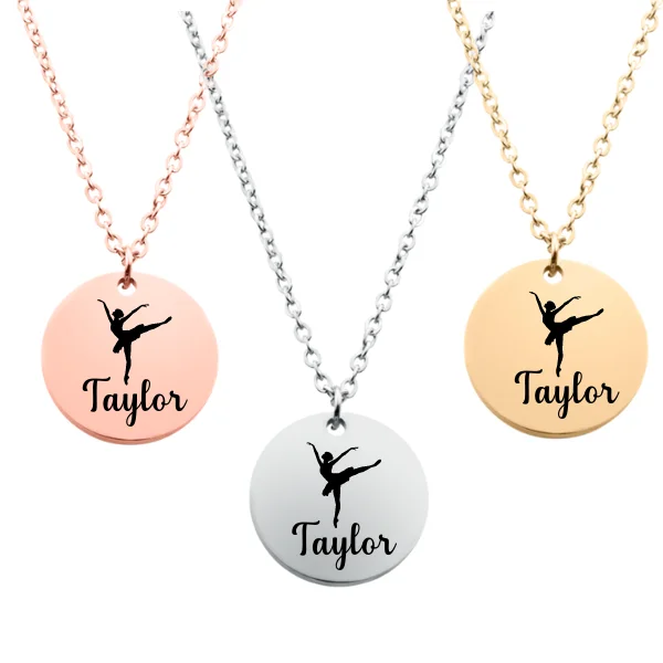 long necklaces for women -Engraved Ballet Round Necklace