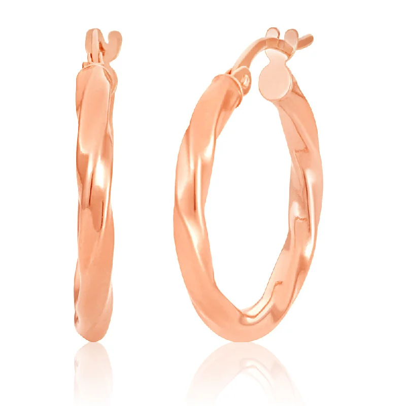 heart earrings for women -9ct Rose Gold twist 15mm Hoops Earrings