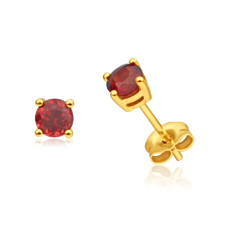 teardrop earrings for women -9ct Yellow Gold Garnet Stud Earrings