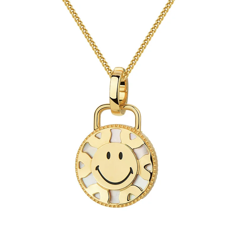 white gold necklaces for women -KKLUExSMILEY® Smiley Mother of Pearl Flip Necklace