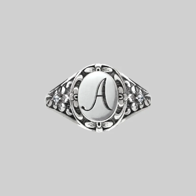 fine jewelry rings for women -DARK GARDEN. Ornate Initial Ring (A - M)