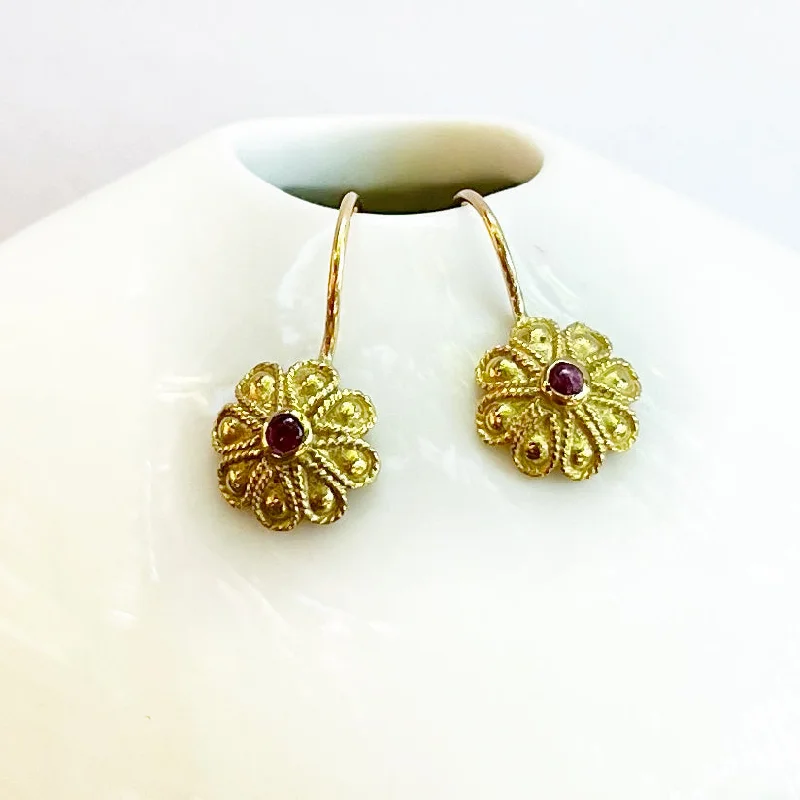 chandelier drop earrings for women -Golden Ruby Flowers