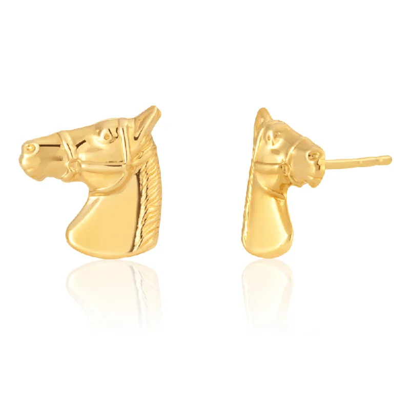 layered earrings for women -9ct Yellow Gold Horse Stud Earrings