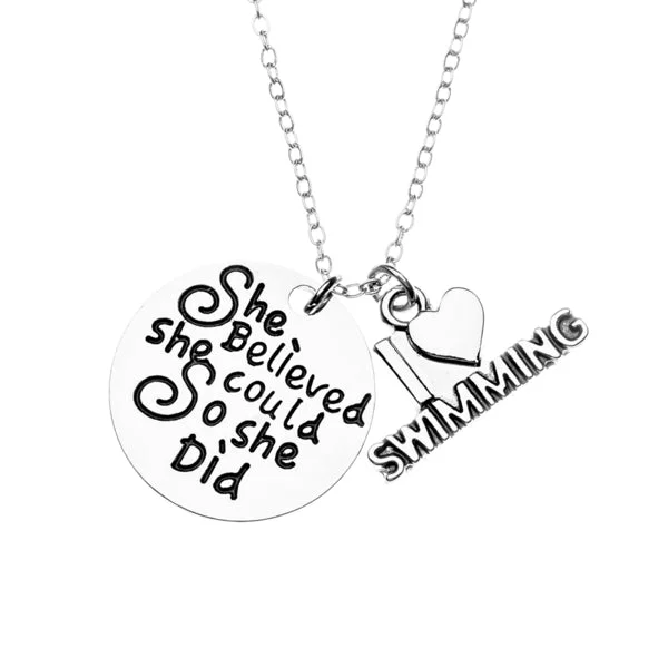 silver chain necklaces for women -Girls Swim She Believed She Could So She Did Necklace