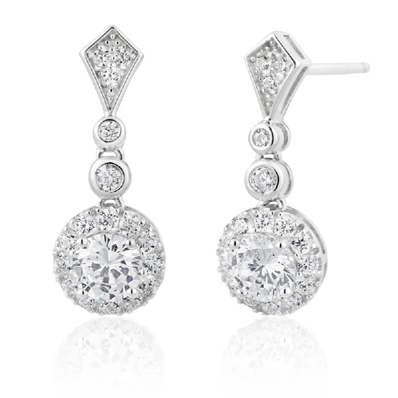 long dangly earrings for women -Sterling Silver Rhodium Plated Cubic Zirconia Drop Earrings