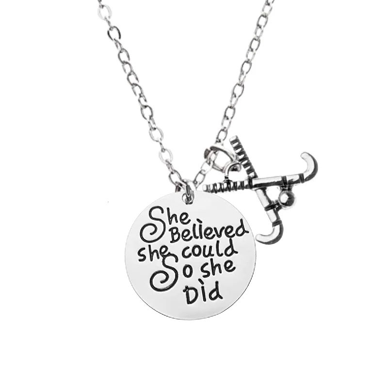 bar necklaces for women -Field Hockey She Believed She Could So She Did Necklace