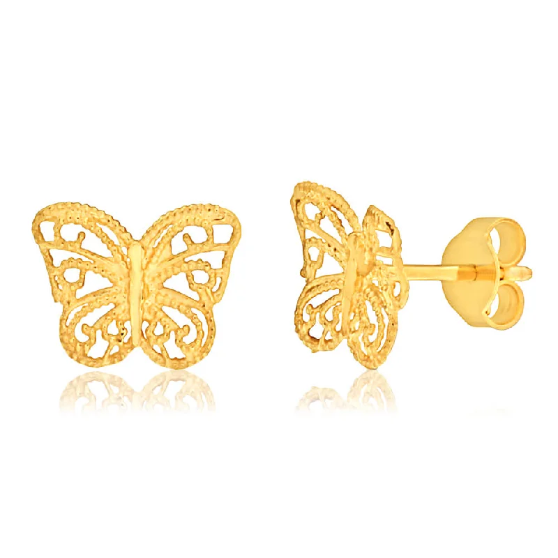 classic earrings for women -9ct Yellow Gold Butterfly Stud Earrings