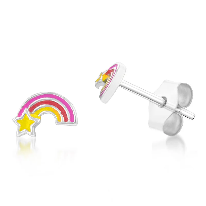 bohemian earrings for women -Sterling Silver Rainbow And Star Stud Earrings