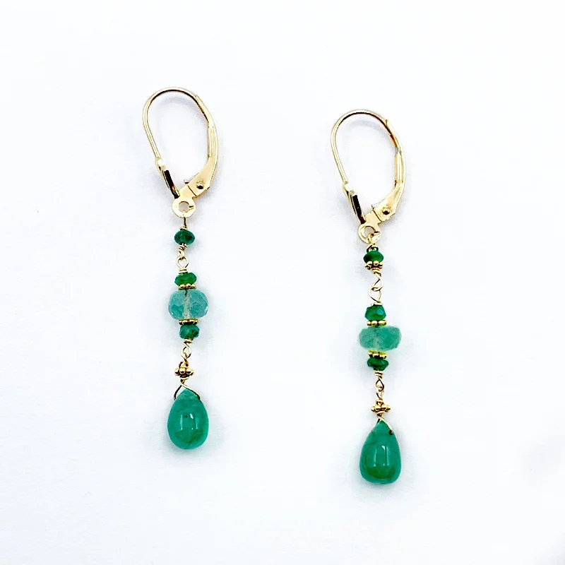 rose gold earrings for women -Summery Green Emeralds on Gold